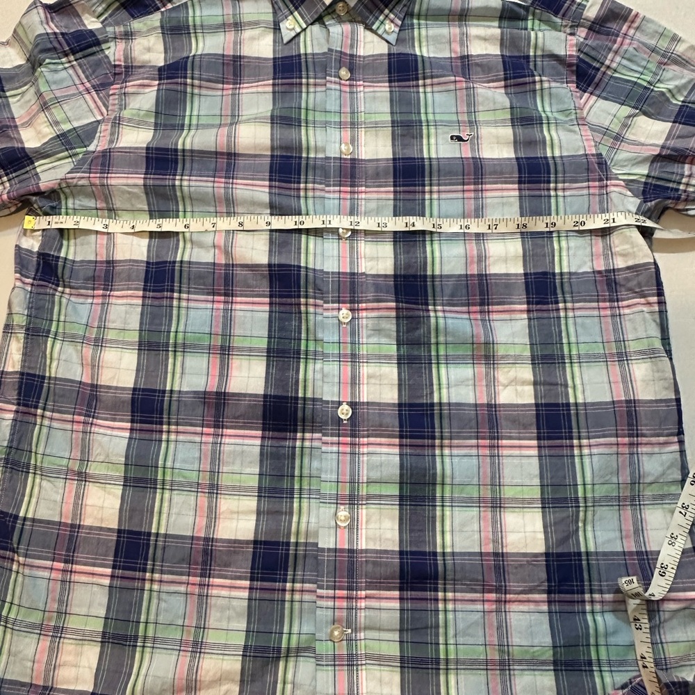 Vineyard Vines Plaid Whale Shirt Large Classic Fit Button Down Pink Navy Green - Picture 7 of 16